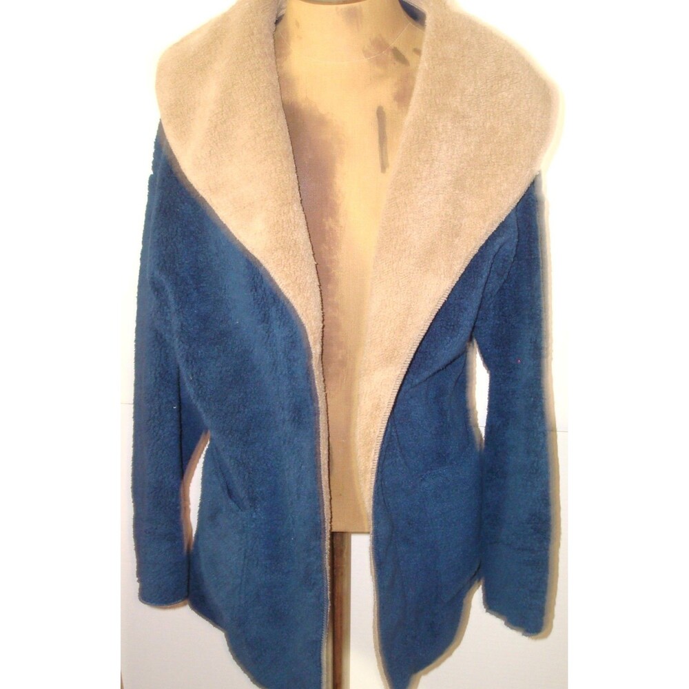 NWOT Koolaburra by UGG Sherpa Fleece Shawl Collar Cardigan L Dark Aqu Blue Brown